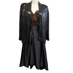 Vintage Beaded Sequin Blazer Jacket Black 18/20 Glam Holiday Party Whimsigoth